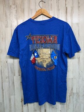 Harley Davidson Texoma Sherman TX T Shirt Men’s Large Blue Graphic Biker